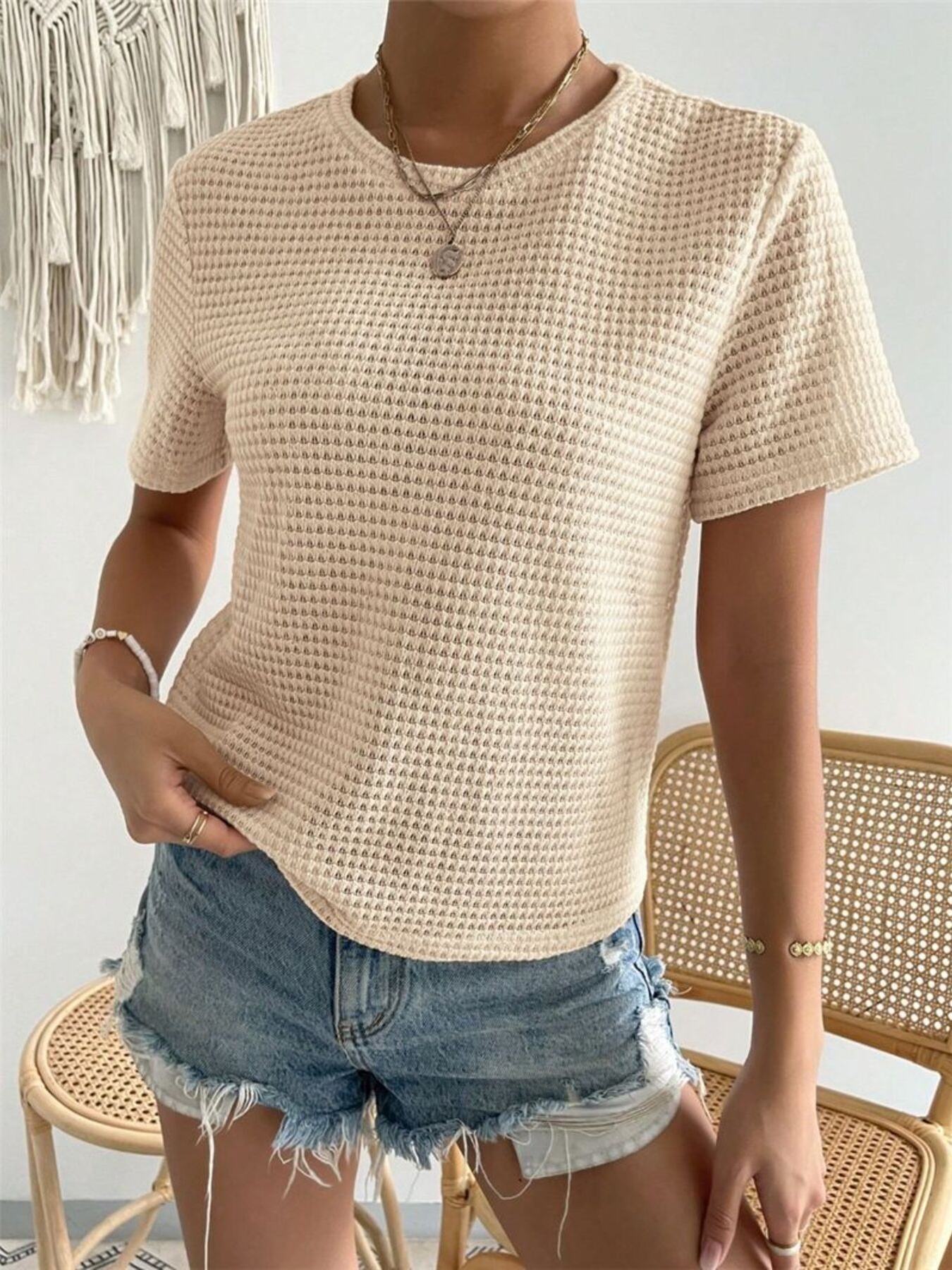 Waffle Knit Short Sleeve T-Shirt