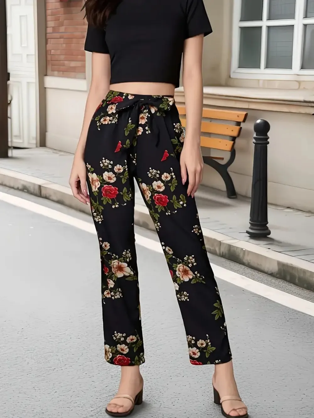 Tied Floral Straight Pants