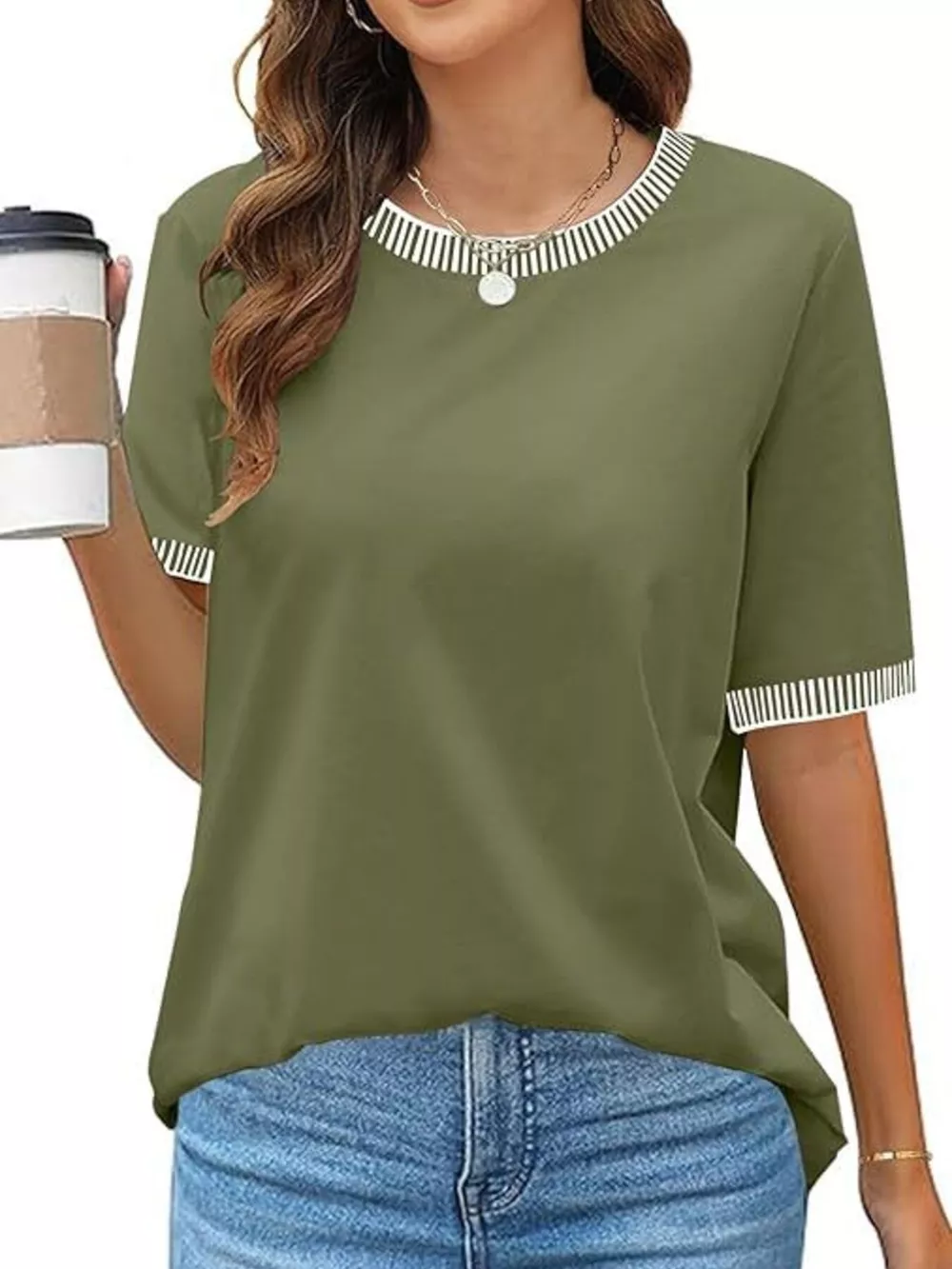 Striped Trim Casual T-Shirt