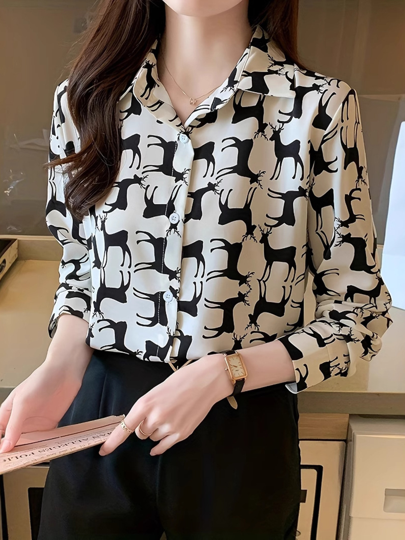 Printed Button-Up Long Sleeve Shirt