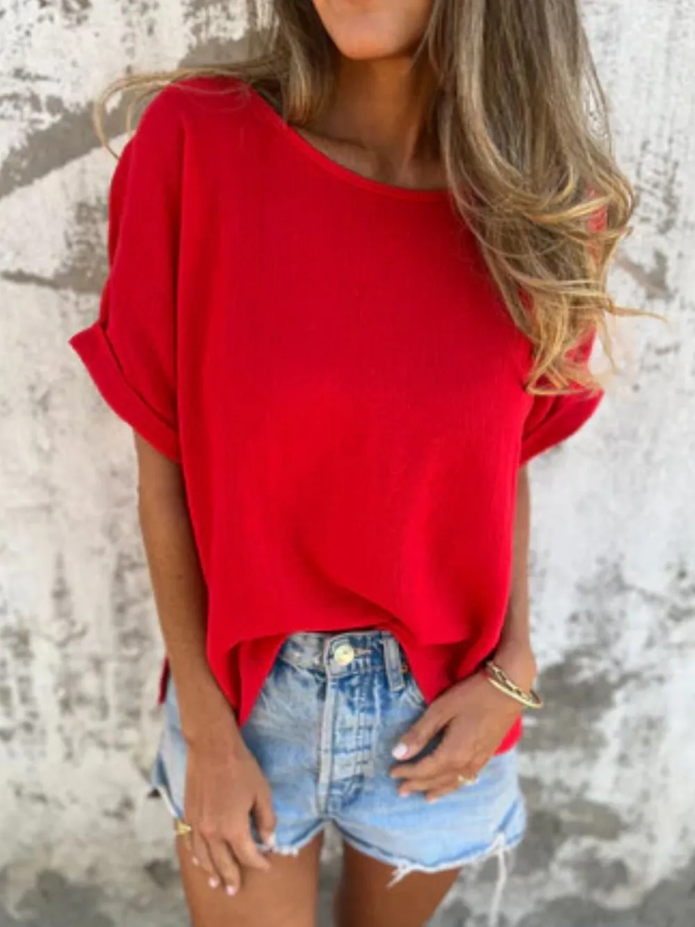 Full Size Round Neck Short Sleeve T-Shirt Plus Size