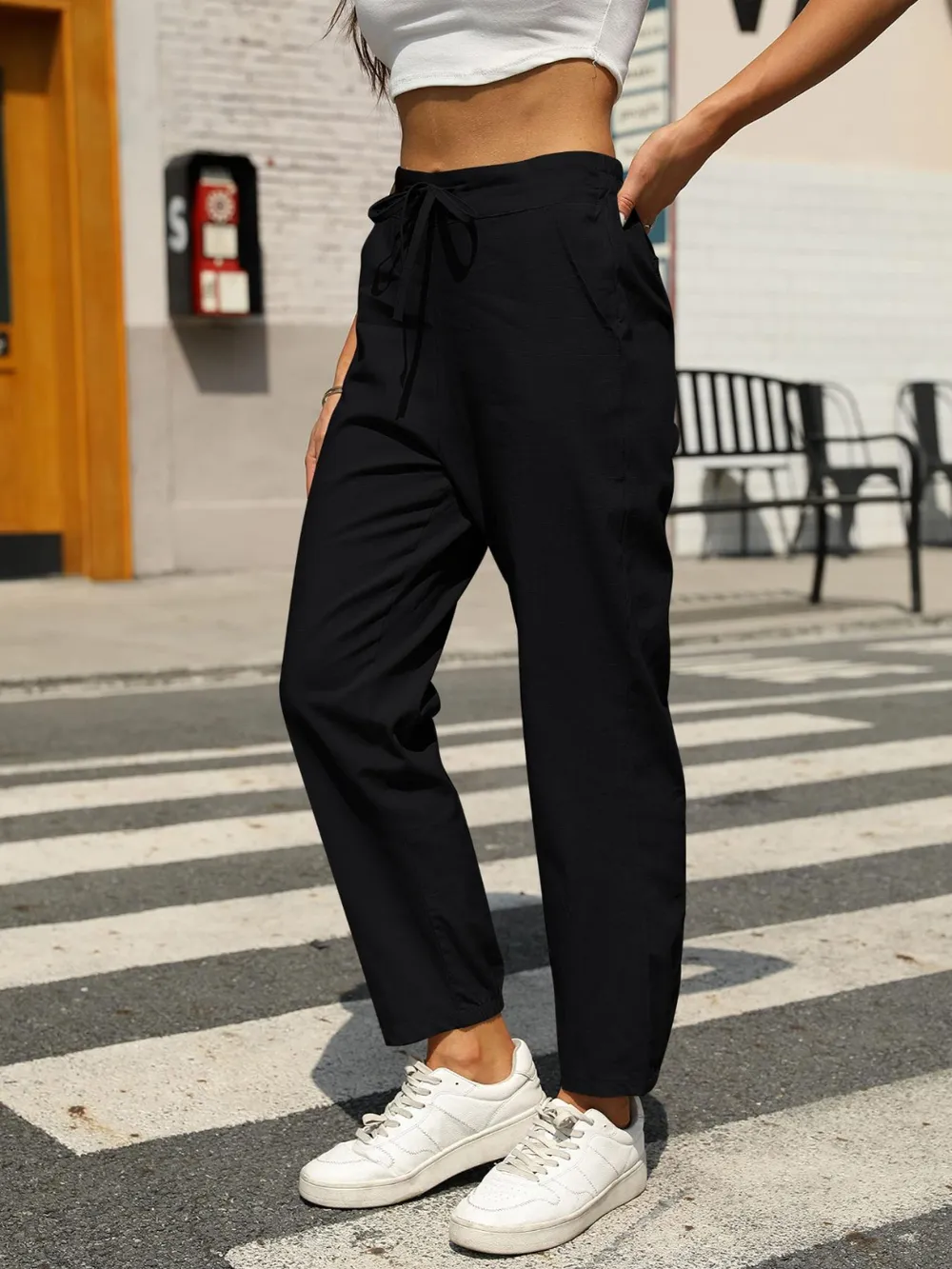 Elastic Waist Tapered Pants