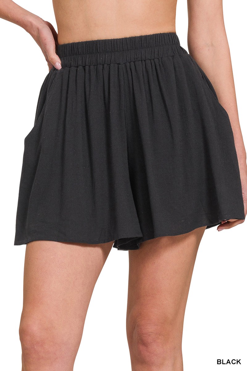 Zenana Woven Elastic Band Shorts With Pocket