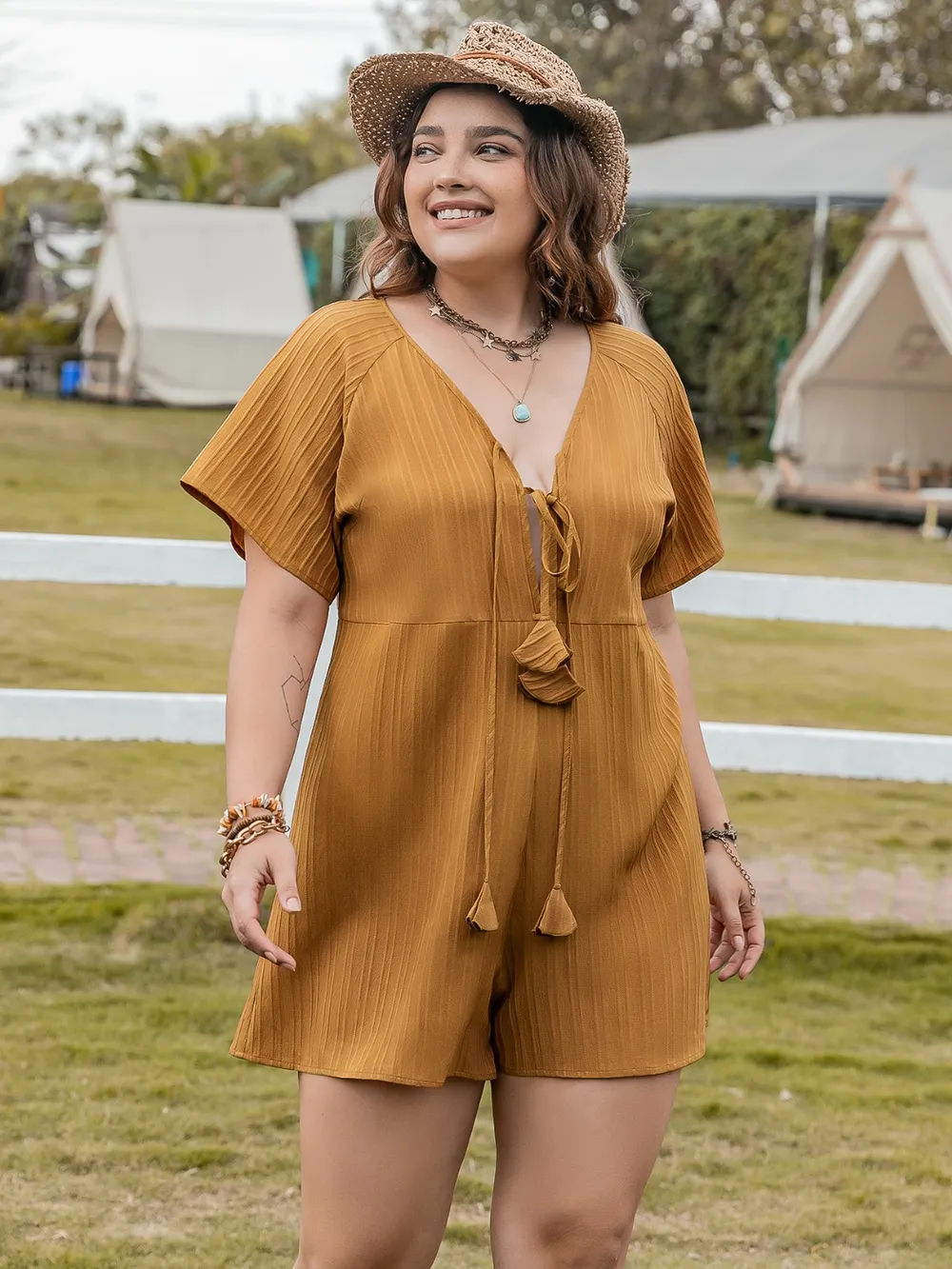 Plus Size V-Neck Short Sleeve Romper
