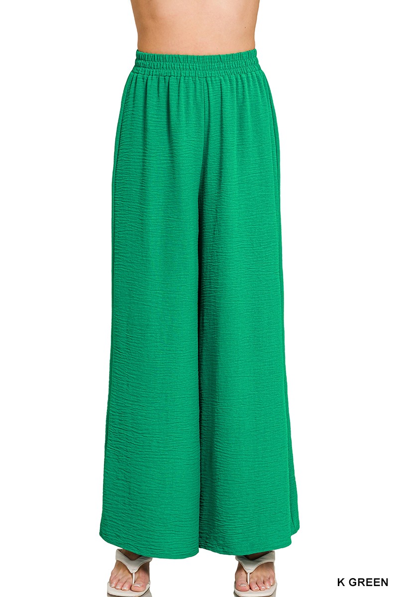 Zenana Woven Airflow Elastic Waistband Pants