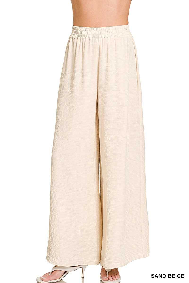 Zenana Woven Airflow Elastic Waistband Pants