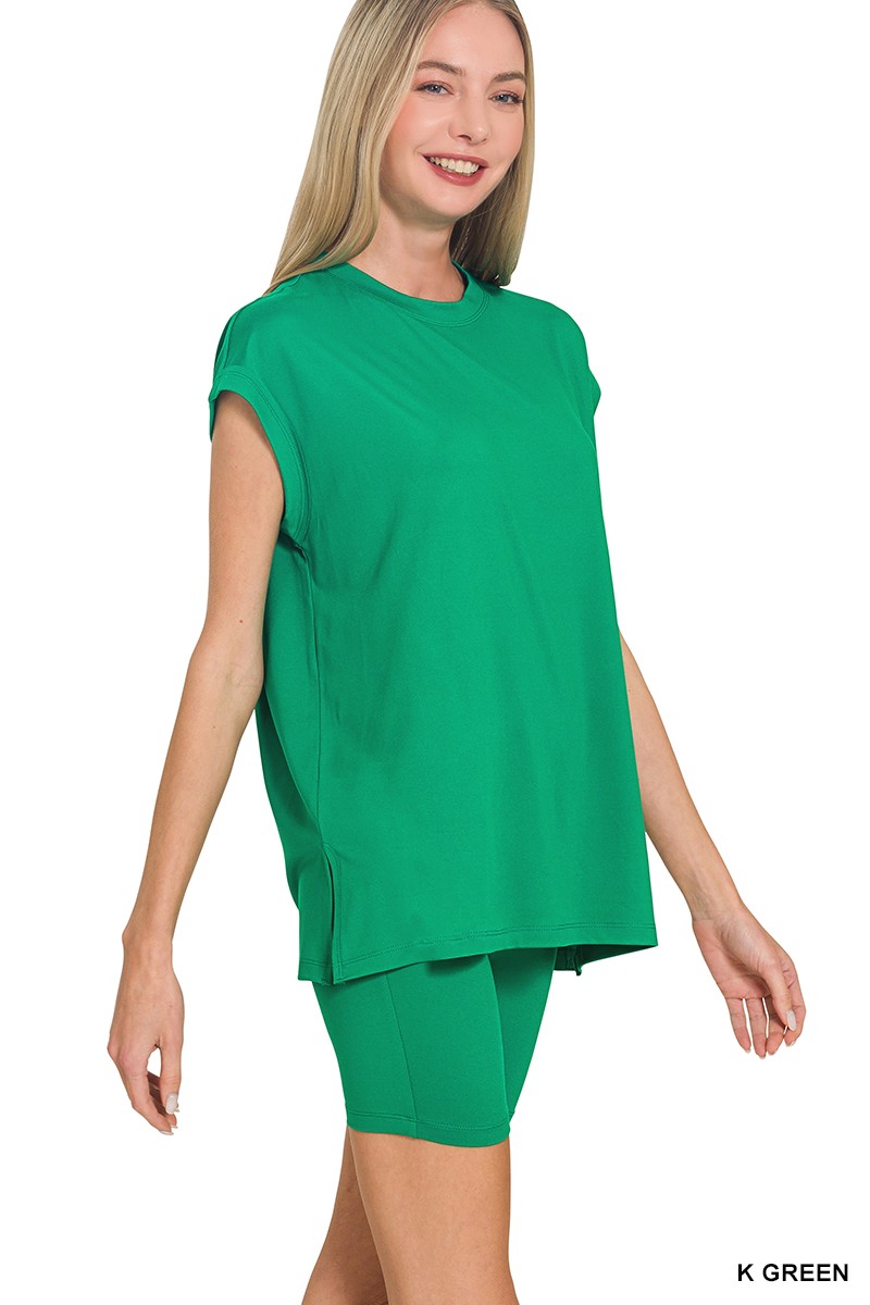 Zenana Brushed Dty Microfiber Top & Biker Shorts