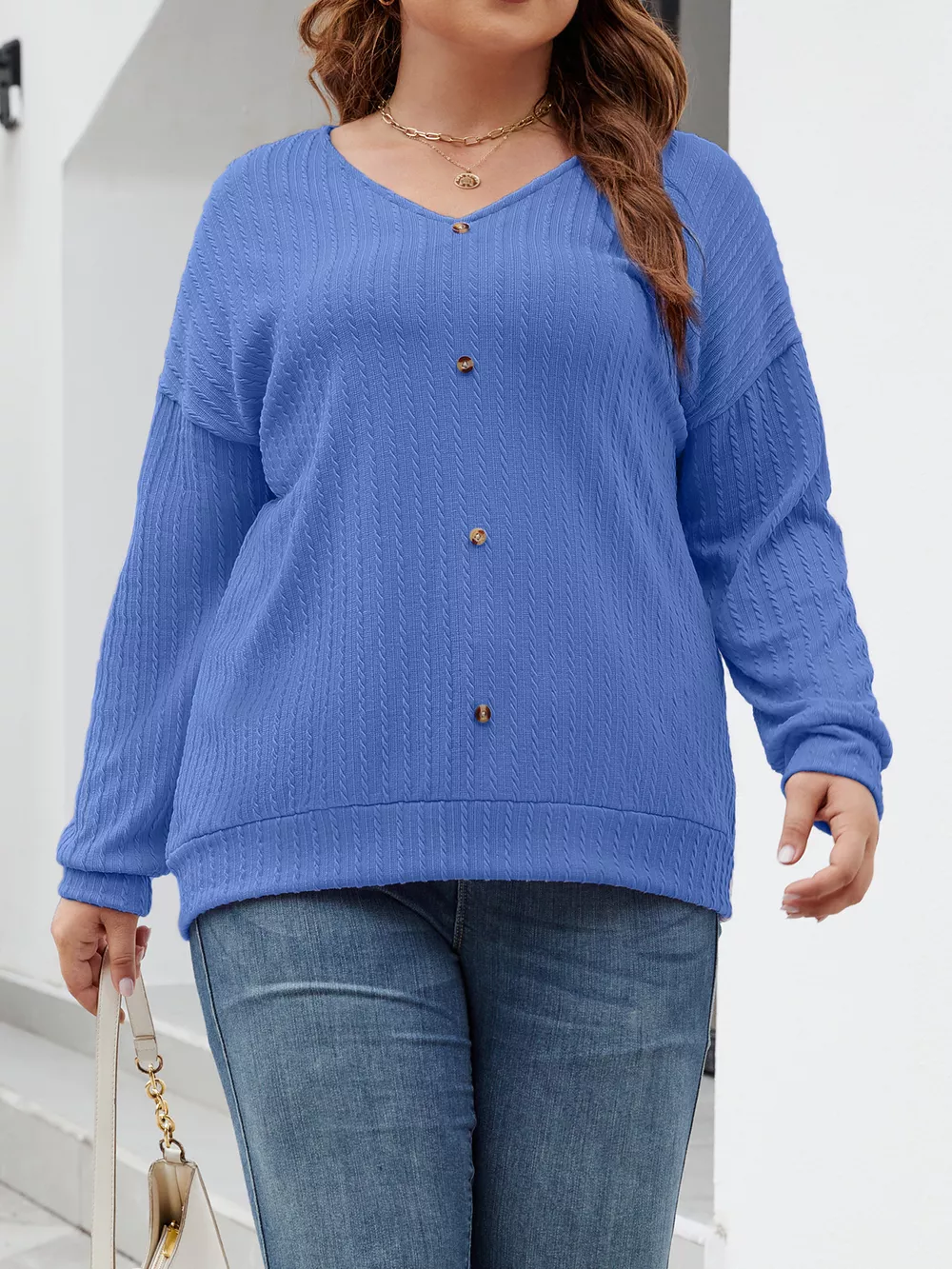 Plus Size V-Neck Dropped Shoulder Blouse