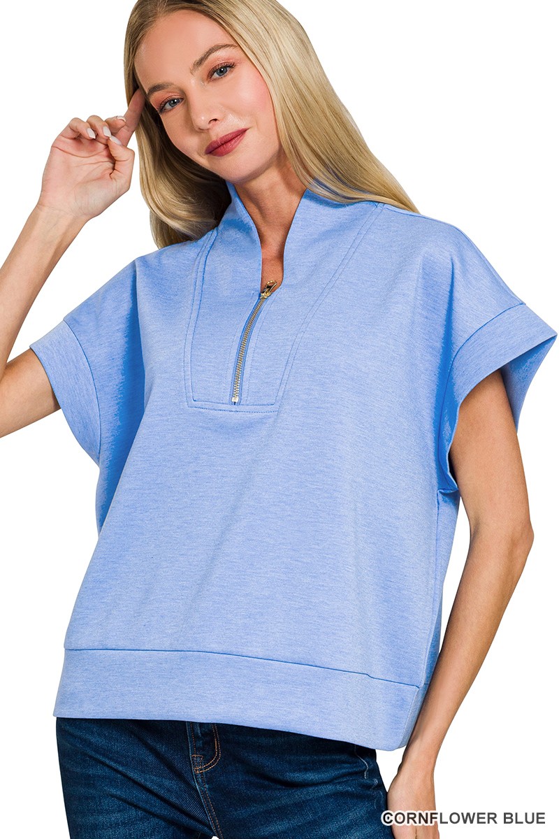 Zenana Scuba High Neck Half Zip Top