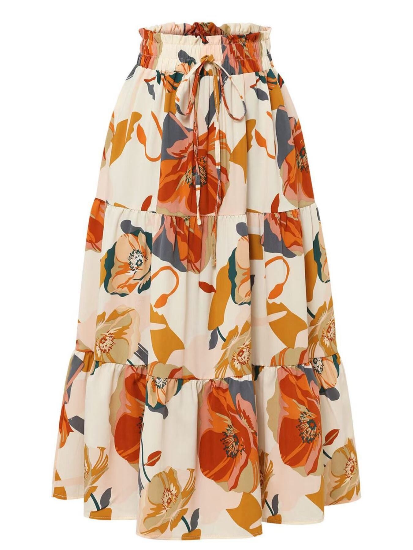 Full Size Floral Print Tiered Skirt Plus Size