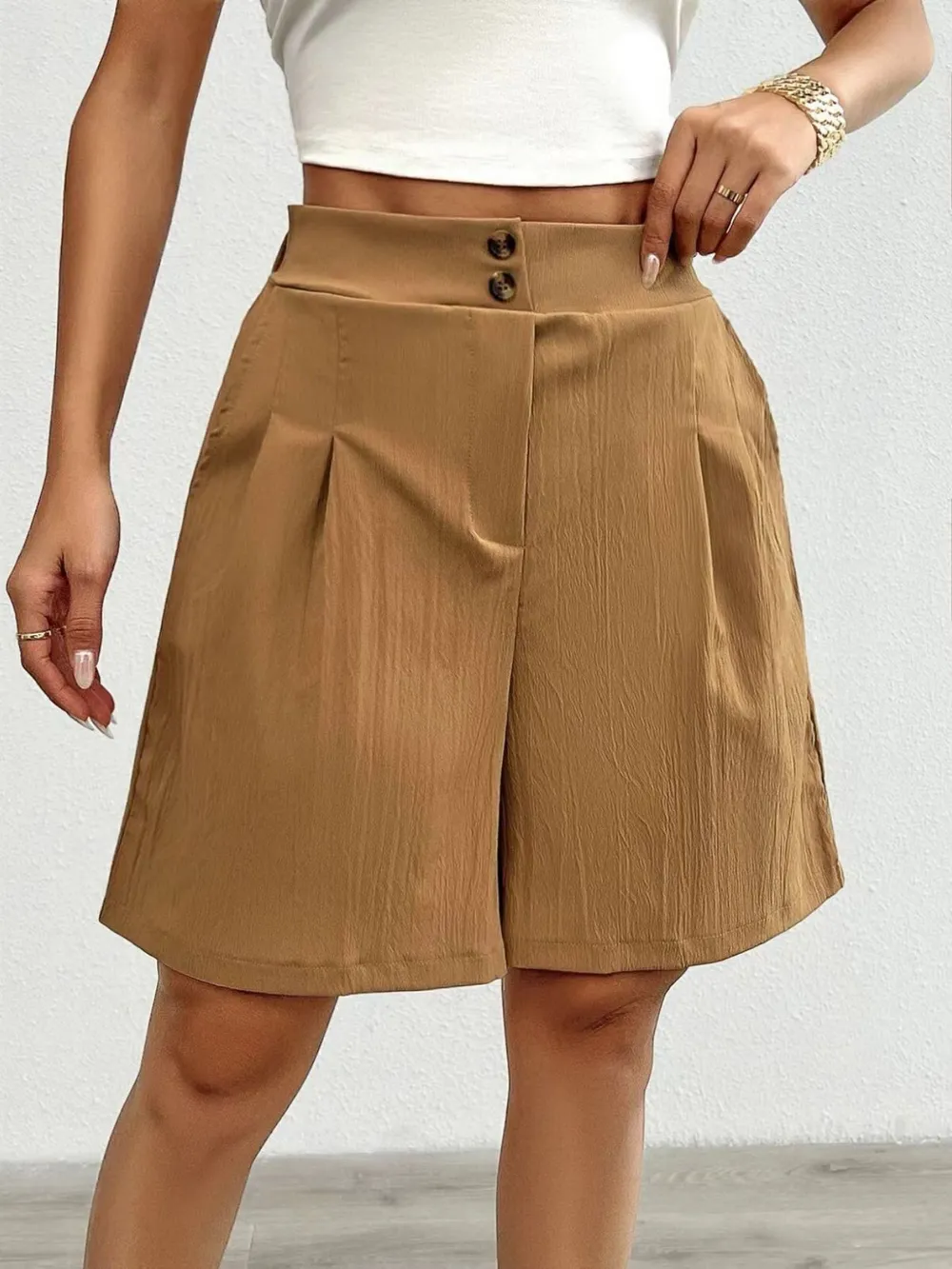 High-Waisted Pleated Shorts