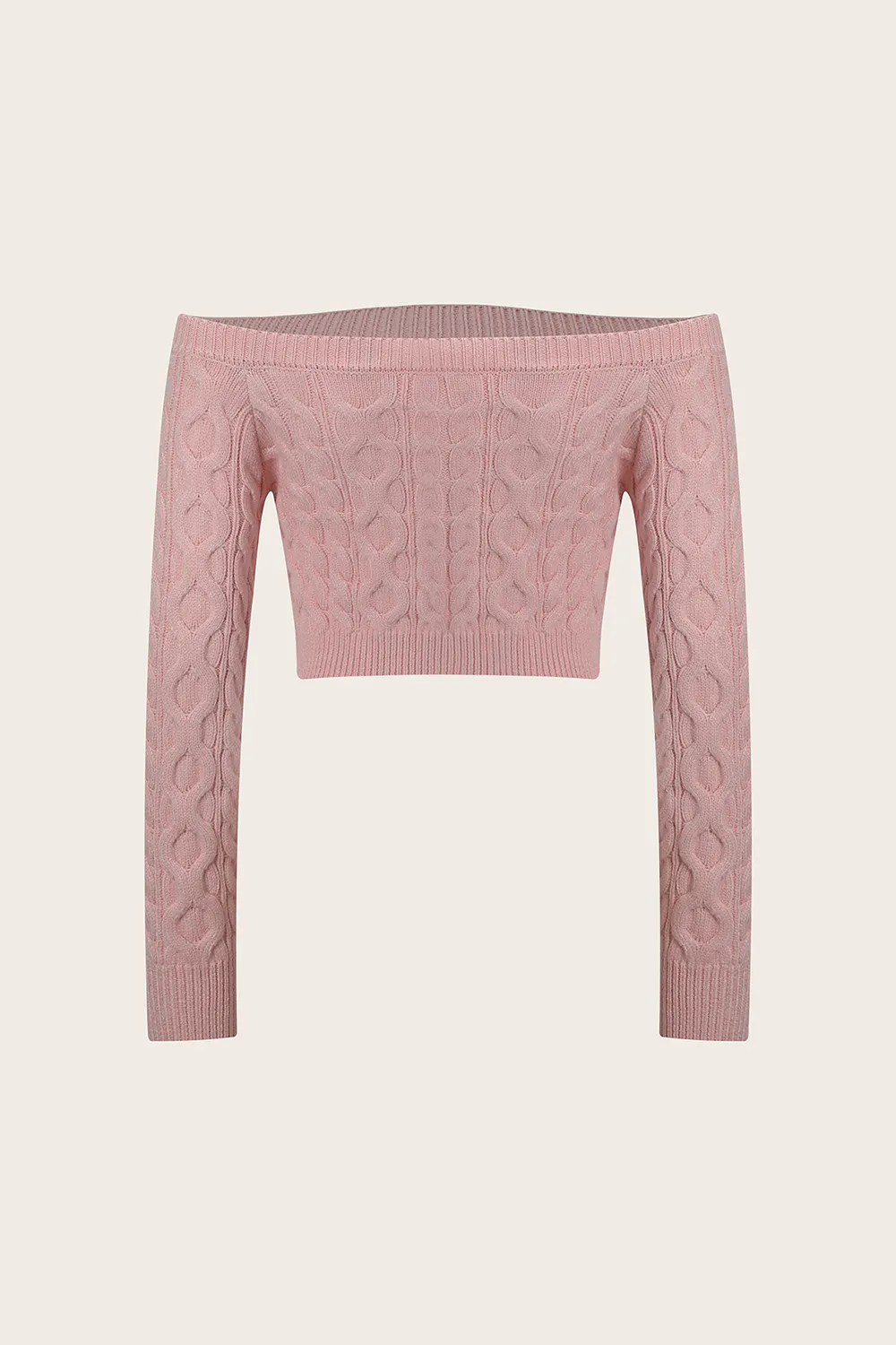 Cable-Knit Off-Shoulder Long Sleeve Sweater
