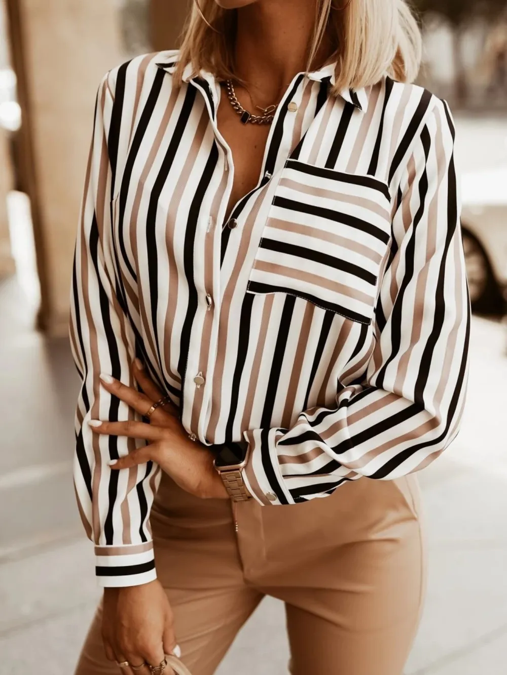 Striped Button-Down Long Sleeve Shirt
