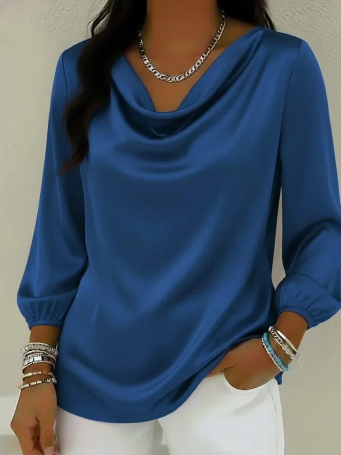 Full Size Satin Cowl Neck Blouse Plus Size