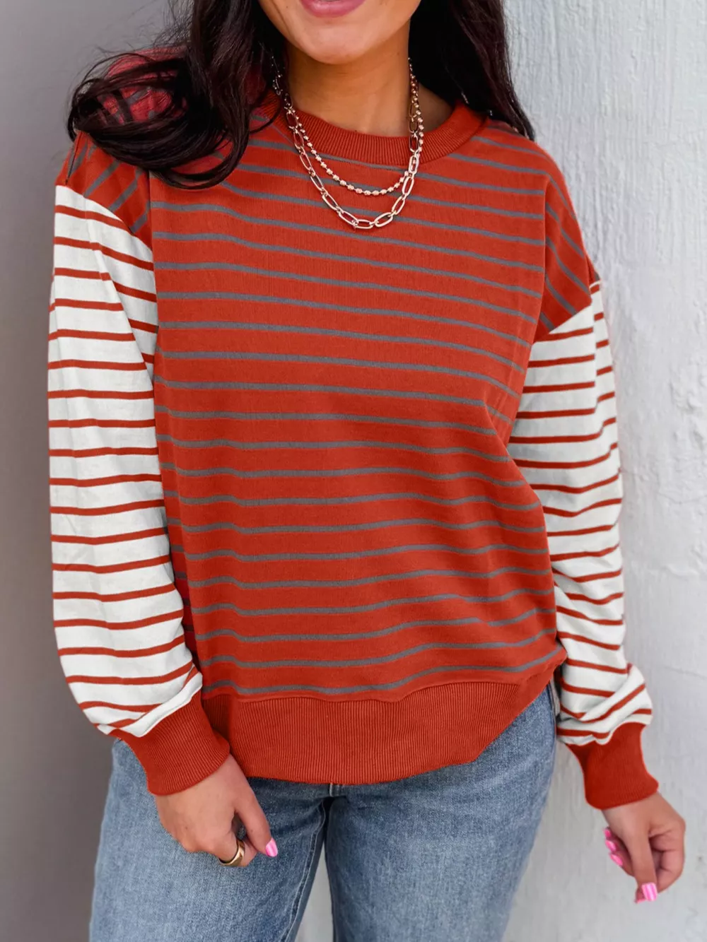 Striped Color Block Long Sleeve Sweatshirt