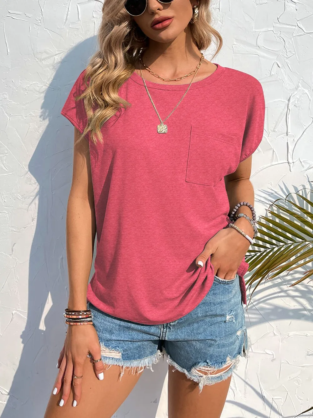 Side Slit Round Neck T-Shirt