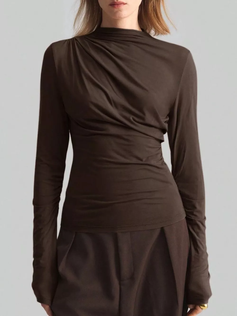 Elegant Drape Front Long Sleeve T-Shirt