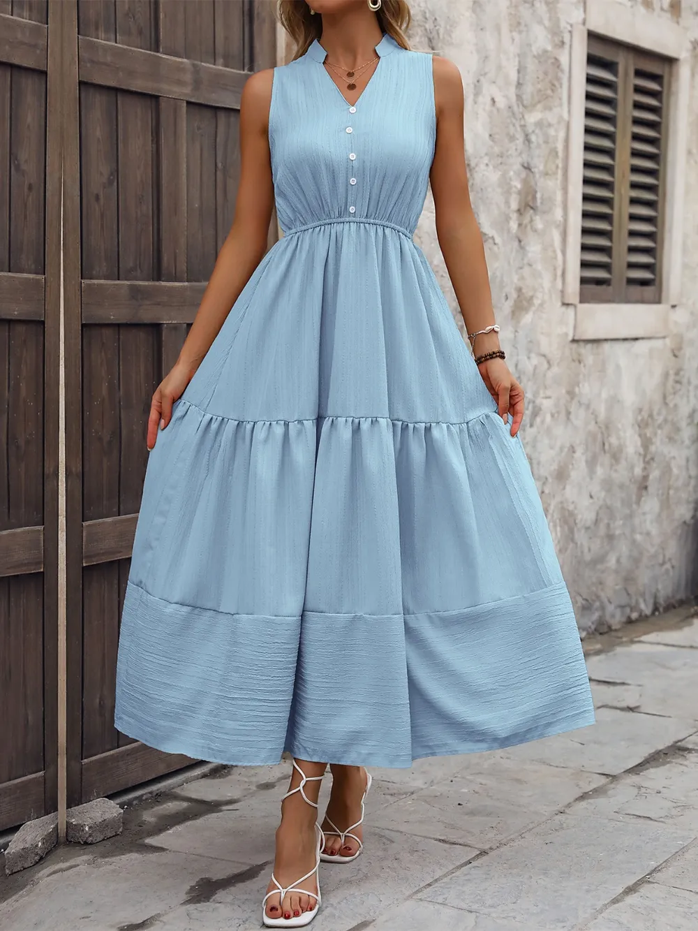 Notched Sleeveless Maxi Tank Dress