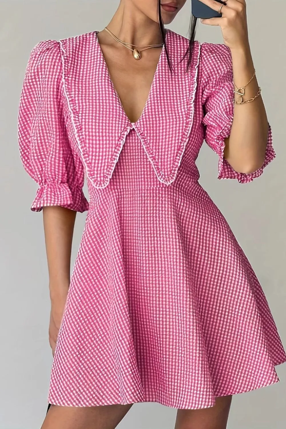 Gingham Puff Sleeve Mini Dress