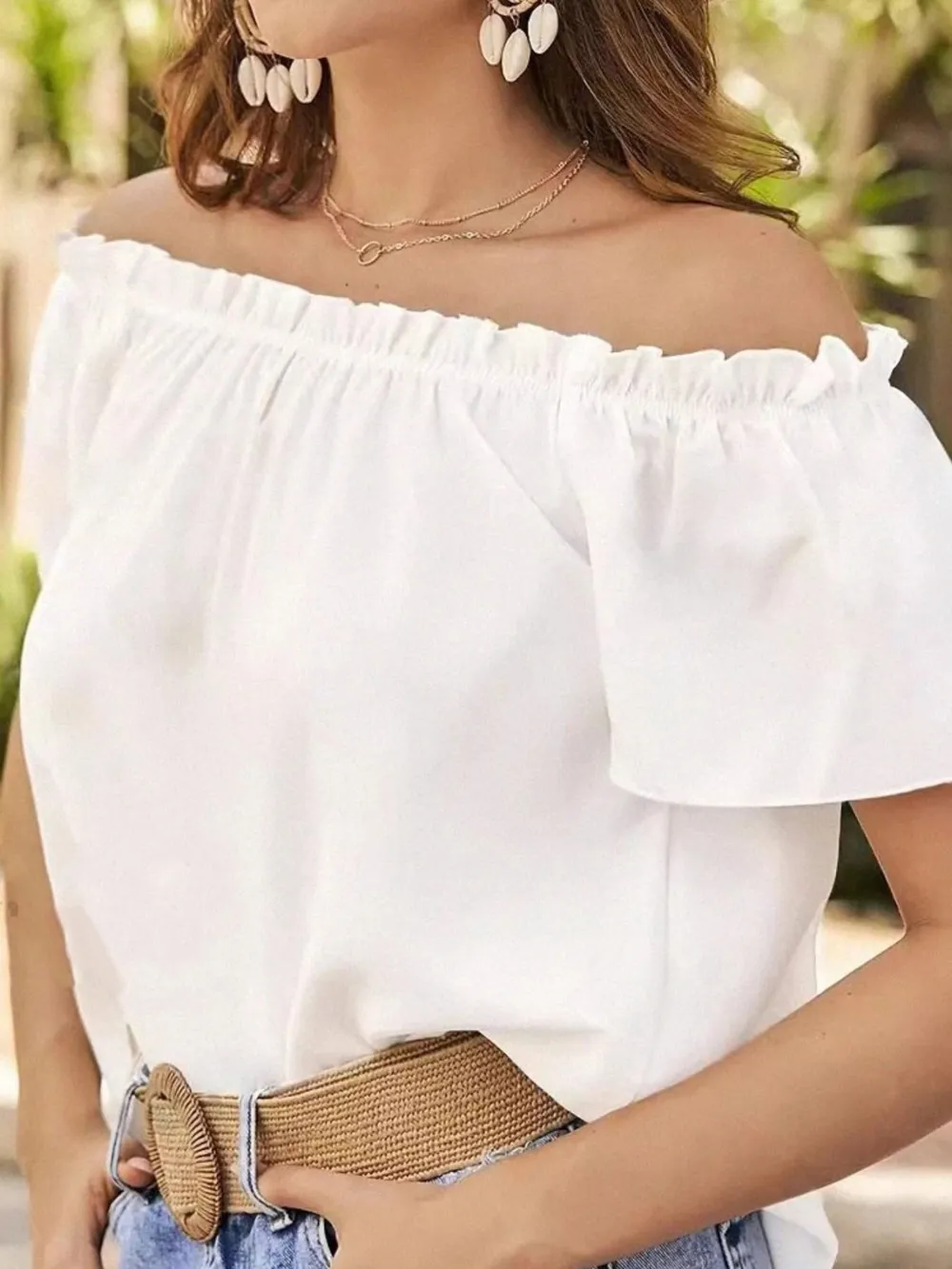 Off-Shoulder Short Sleeve Blouse