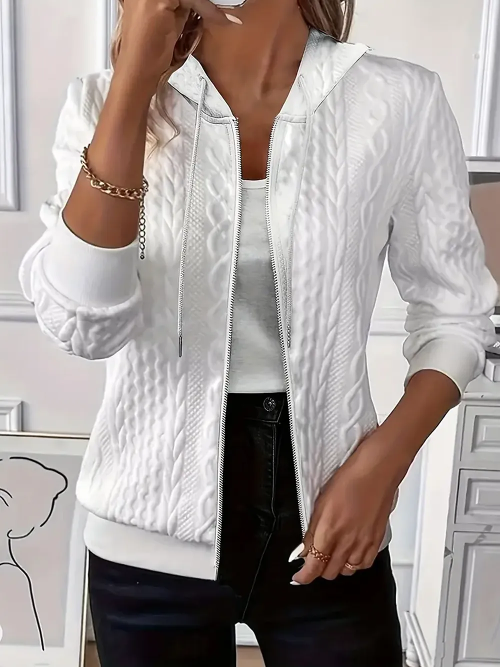 Drawstring Zip Up Hooded Jacket