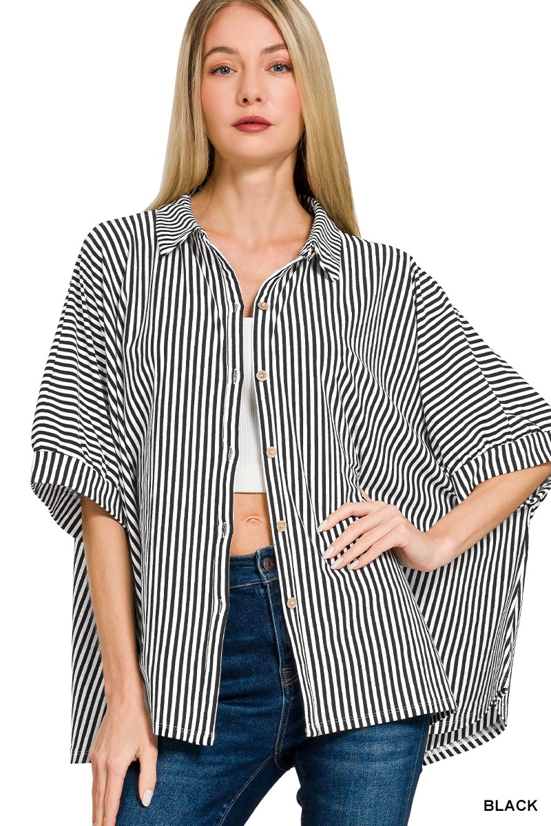 Zenana Oversized Stripe Button Down Shirt