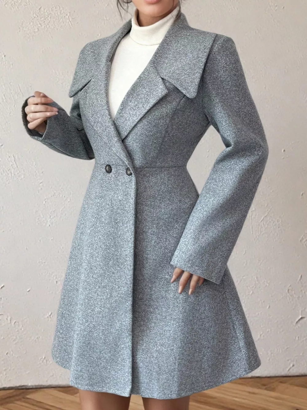 Double-Breasted Wool Blend Coat