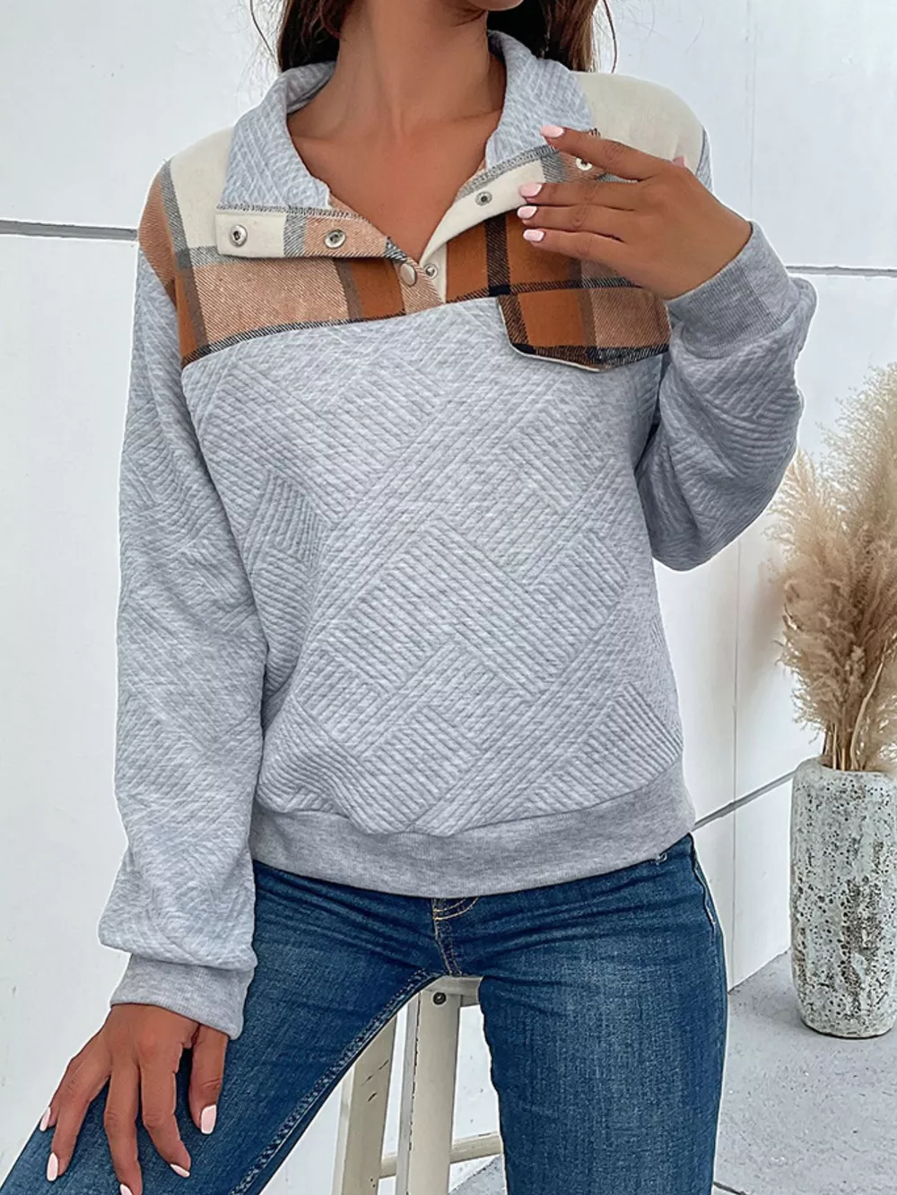 Color Block Texture Long Sleeve Sweatshirt