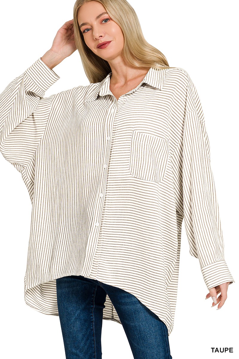 Zenana Woven Stripe Button Down Shirt