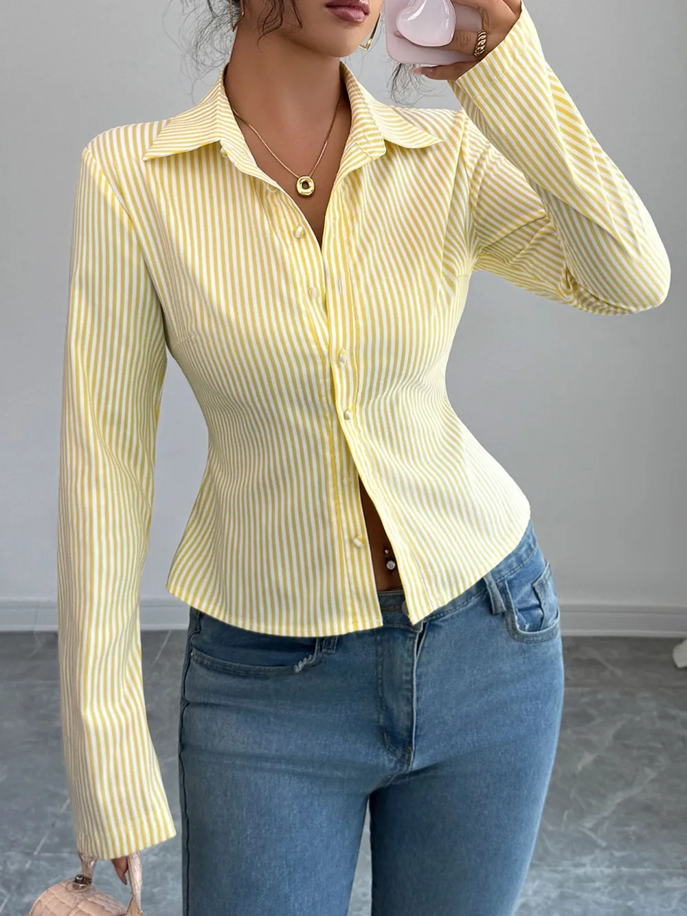 Striped Button-Up Long Sleeve Shirt