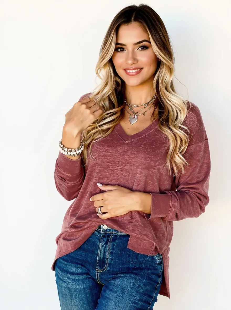 V-Neck Casual Long Sleeve T-Shirt