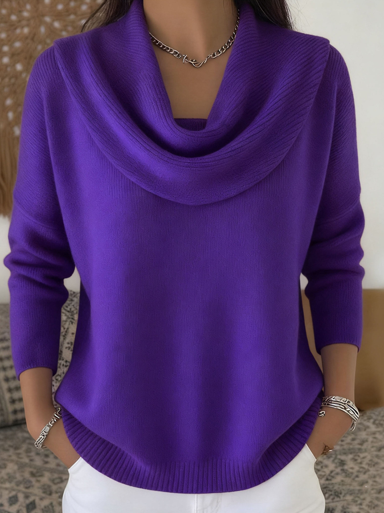 Drape Neck Long Sleeve Knit Top