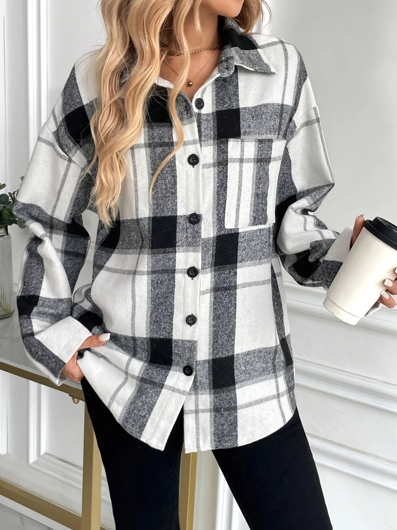 Oversized Plaid Button Up Shirt