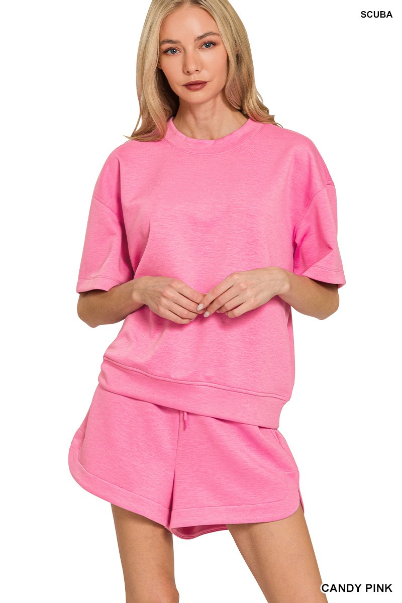 Zenana Scuba Short Sleeve Top & Shorts Set