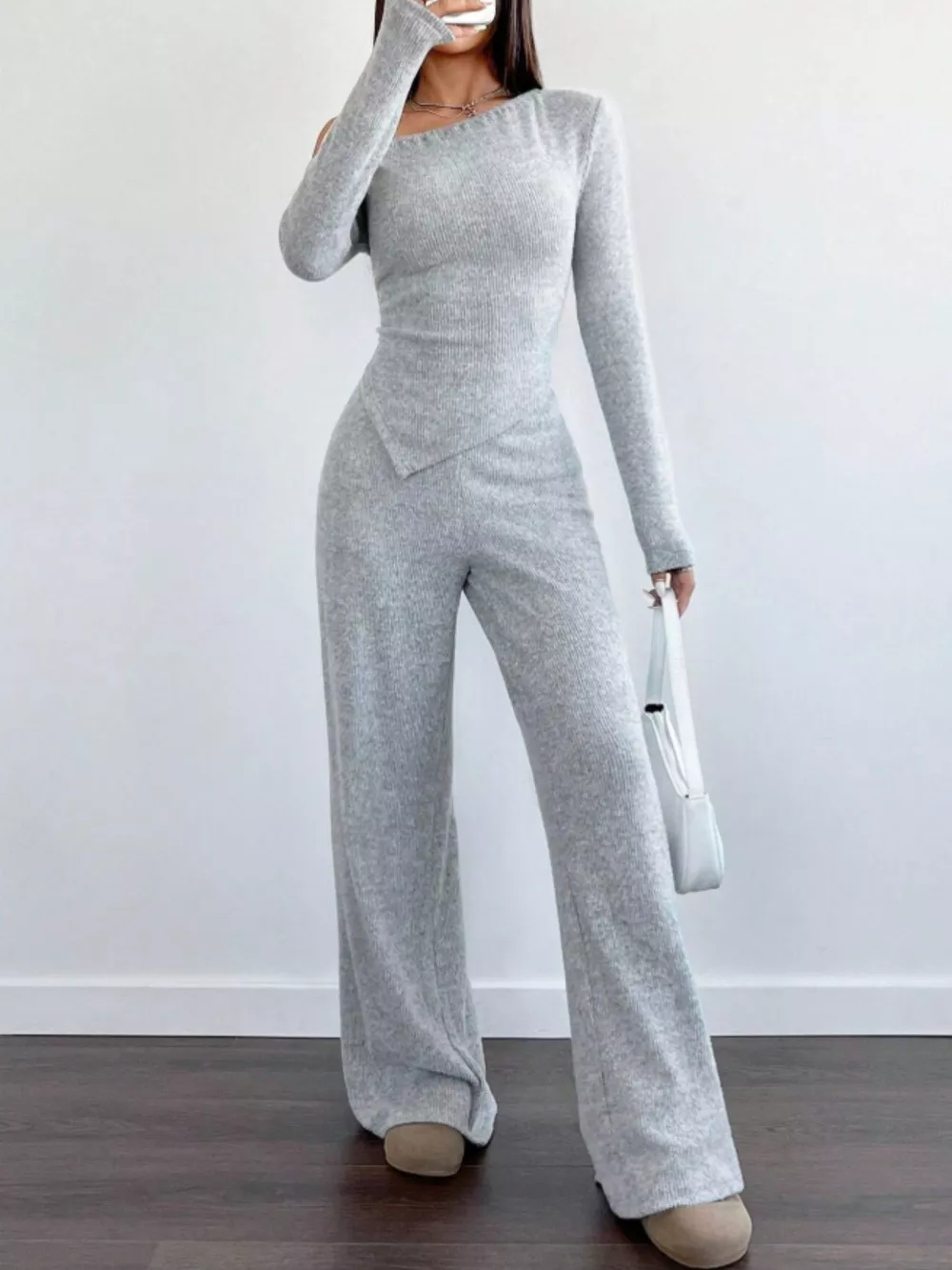 One-Shoulder Long Sleeve Top and Pants Set
