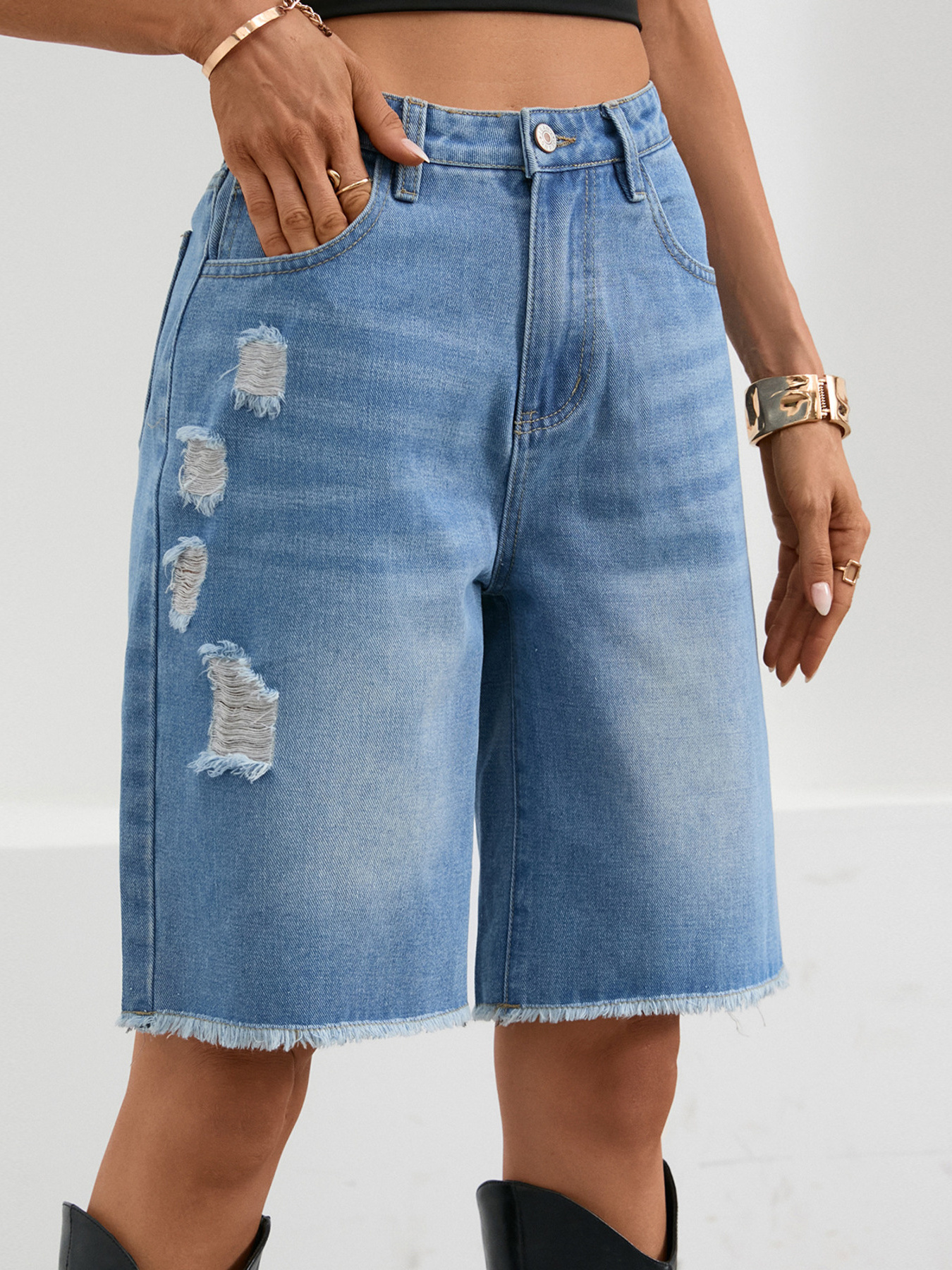 Ripped Frayed Hem Denim Shorts