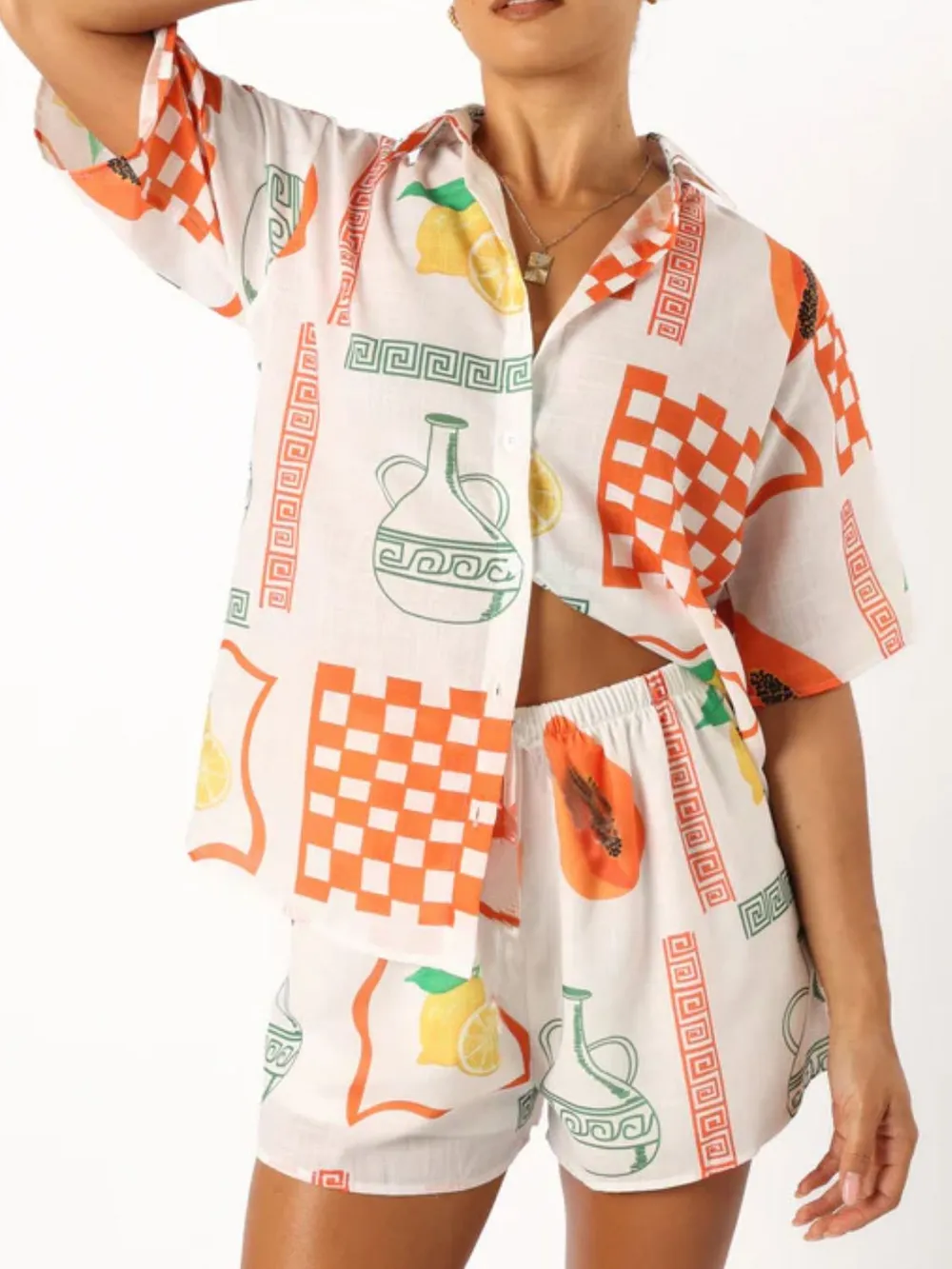 Printed Button Up Top and Shorts Set