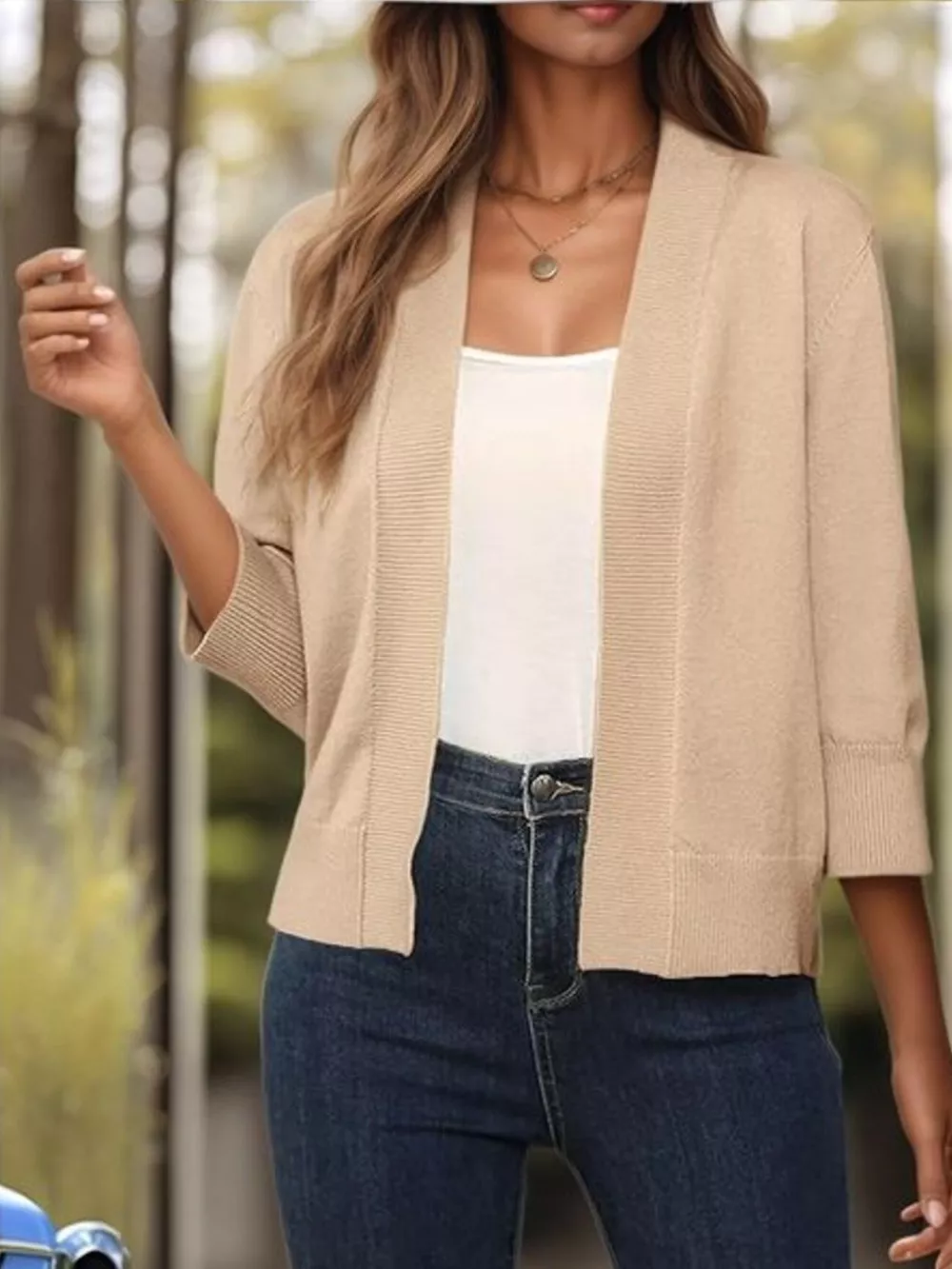 Open Front Ribbed Hem Cardigan