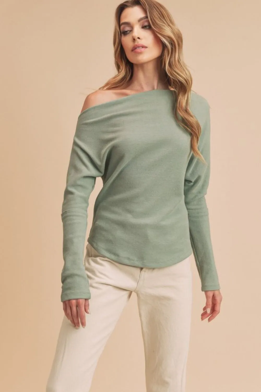 Aemi + Co One Shoulder Long Sleeve Knit Top