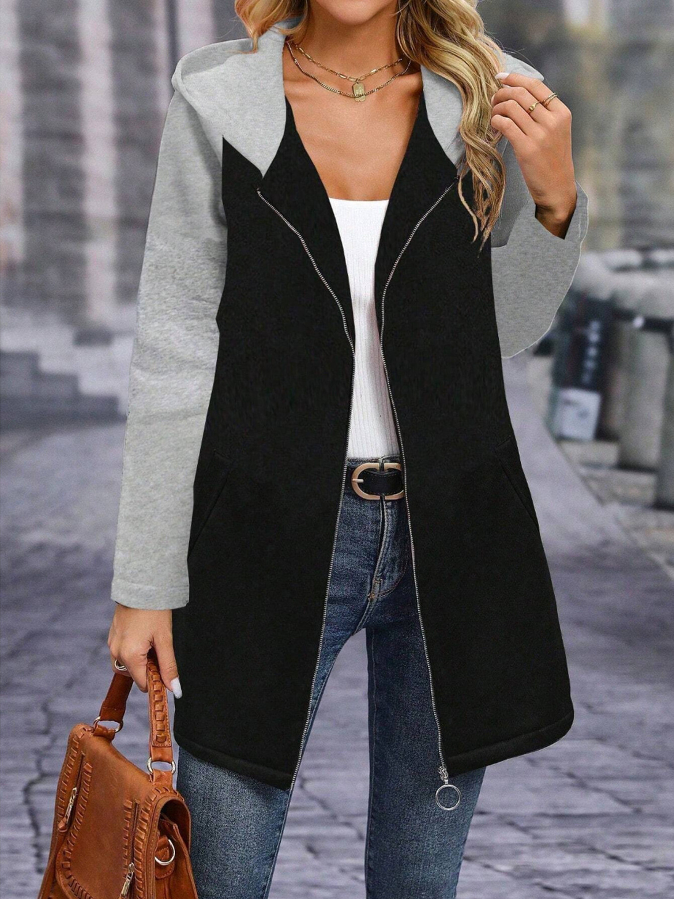 Full Size Zip Up Hooded Longline Outerwear Plus Size