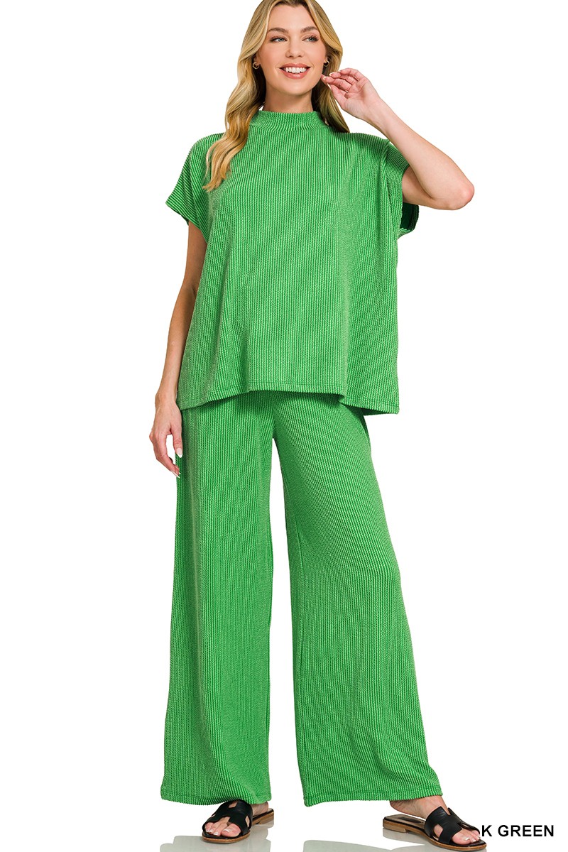 Zenana Raised Rib Short Sleeve Tee & Pants Set