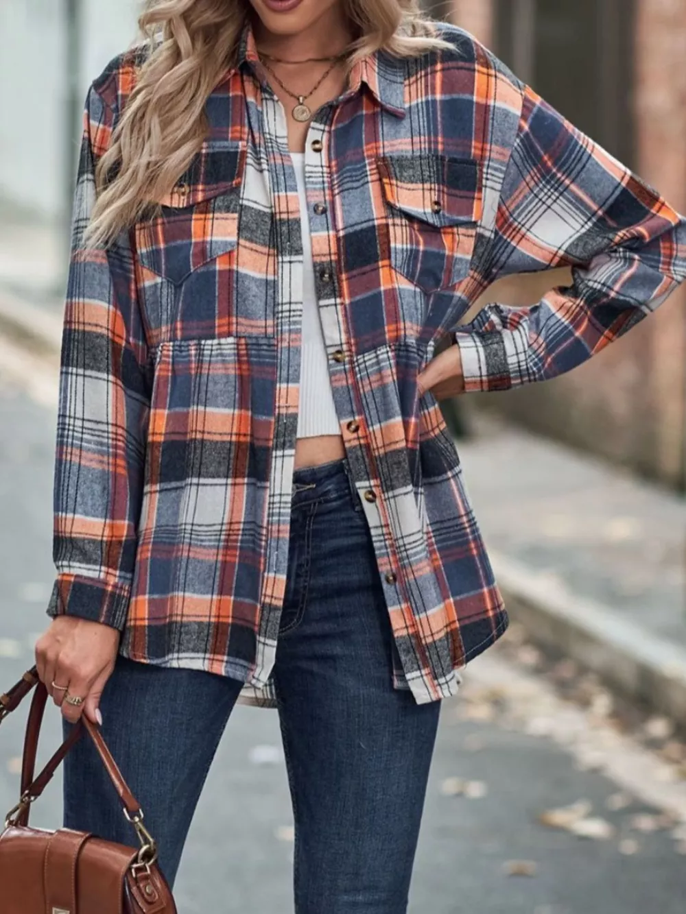 Plaid Button-Down Long Sleeve Shirt
