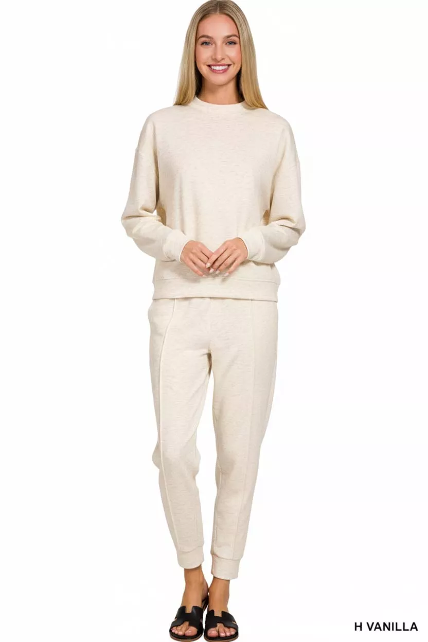 Zenana Scuba Mock Neck Sweatshirt and Joggers Set