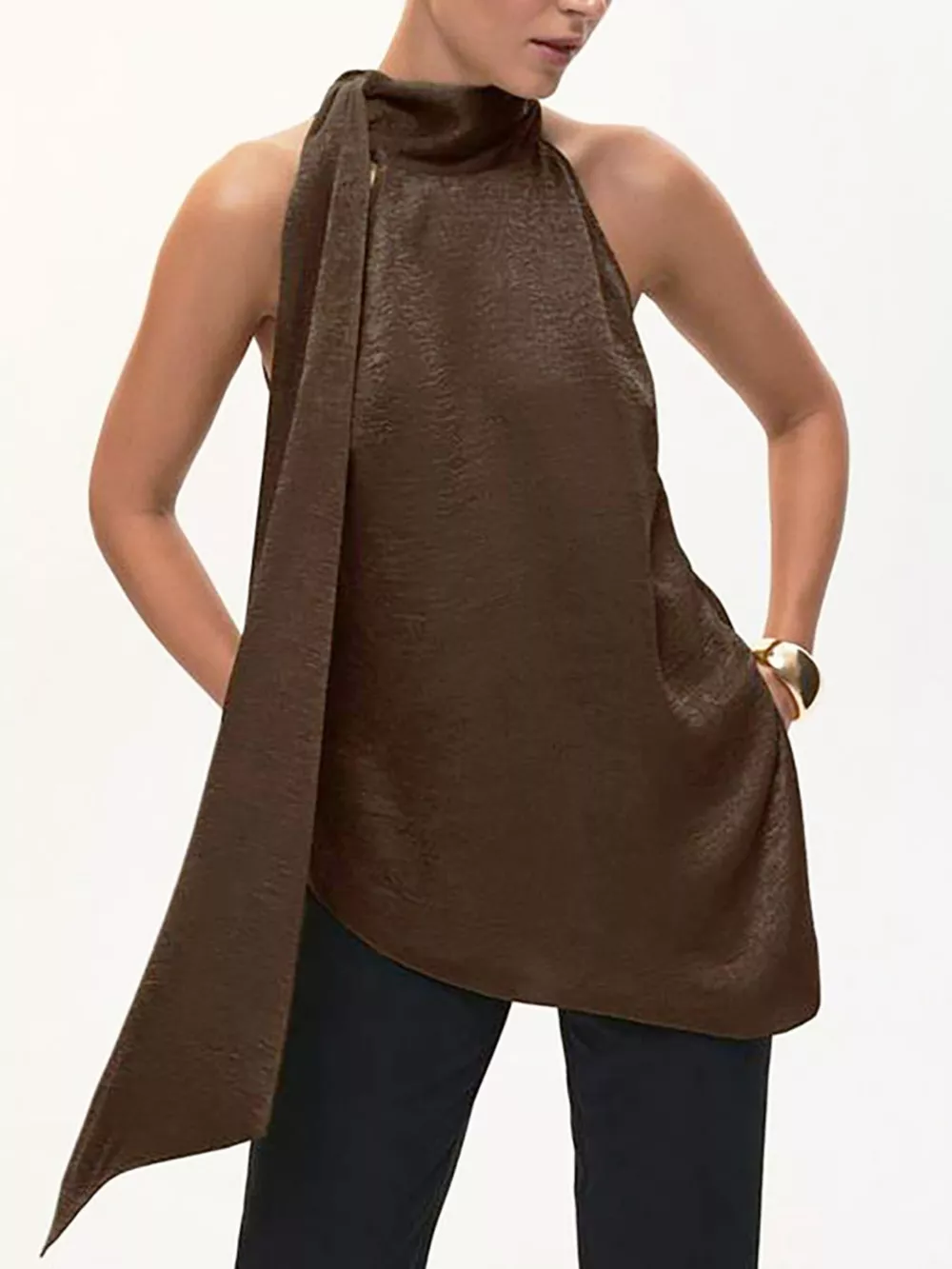 Elegant Halter Neck Asymmetrical Sleeveless Top