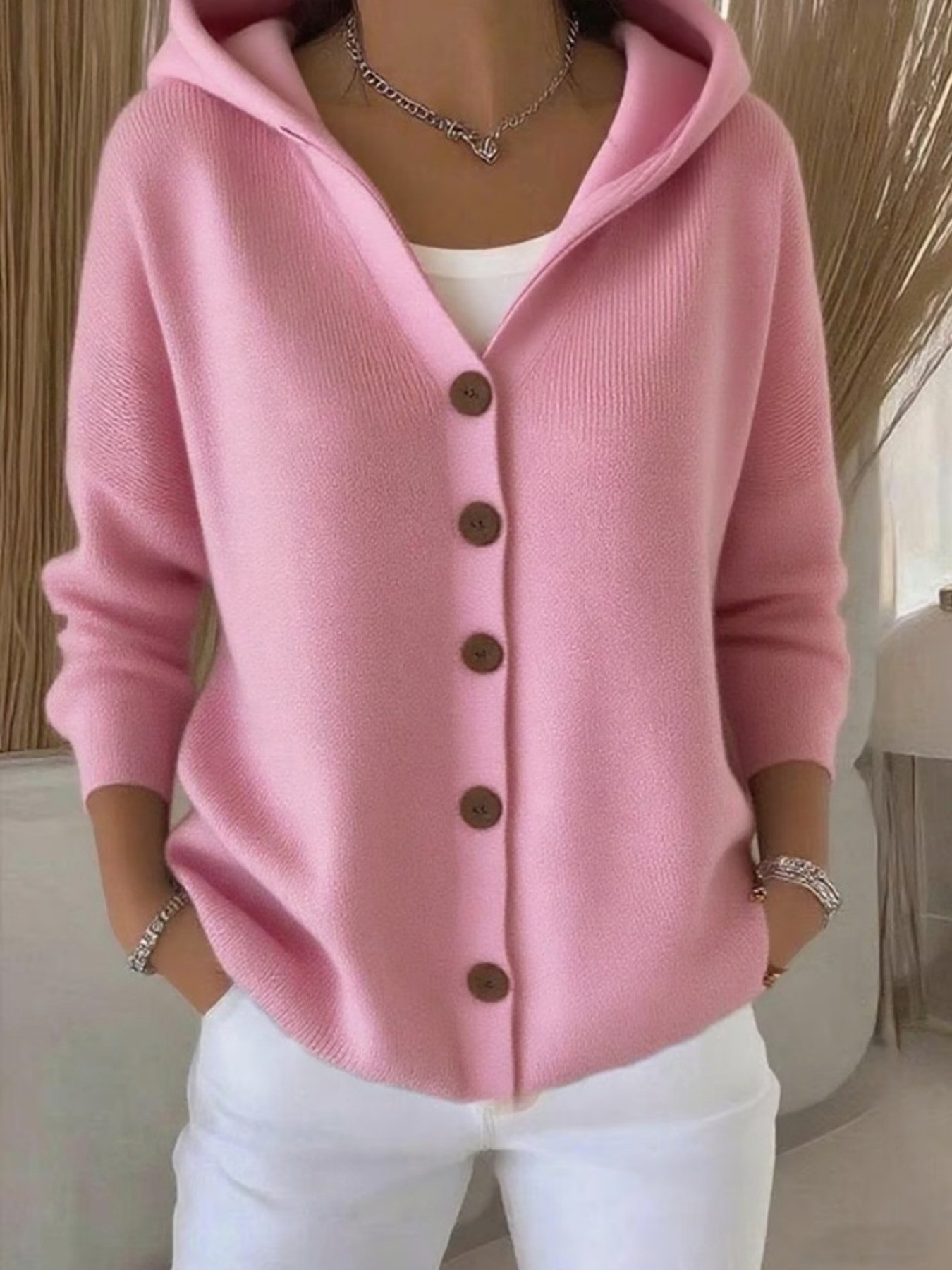 Full Size Hooded Button-Down Knit Cardigan Plus Size