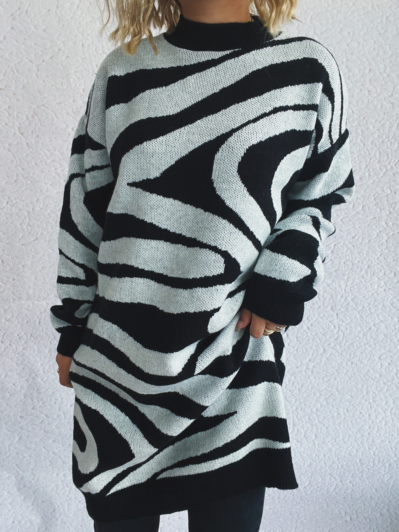 Oversized Zebra Print Long Sleeve Sweater