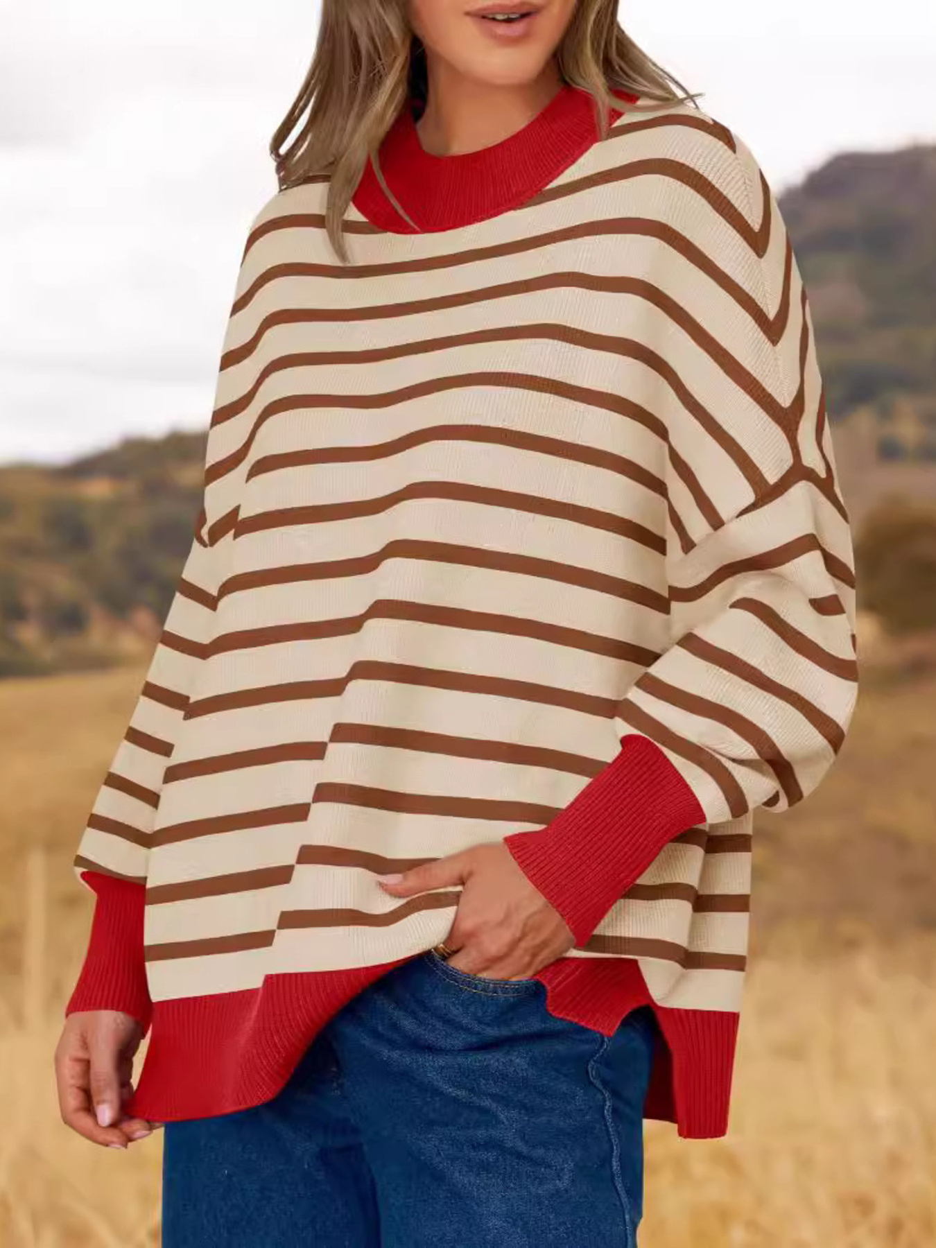 Striped Round Neck Long Sleeve Sweater