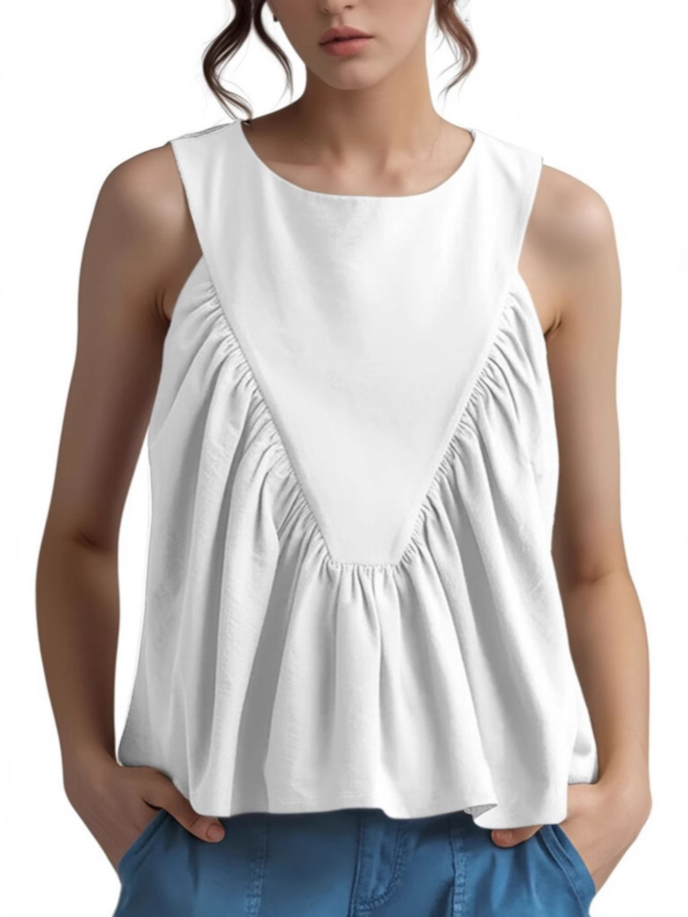 Ruched Round Neck Tank Top