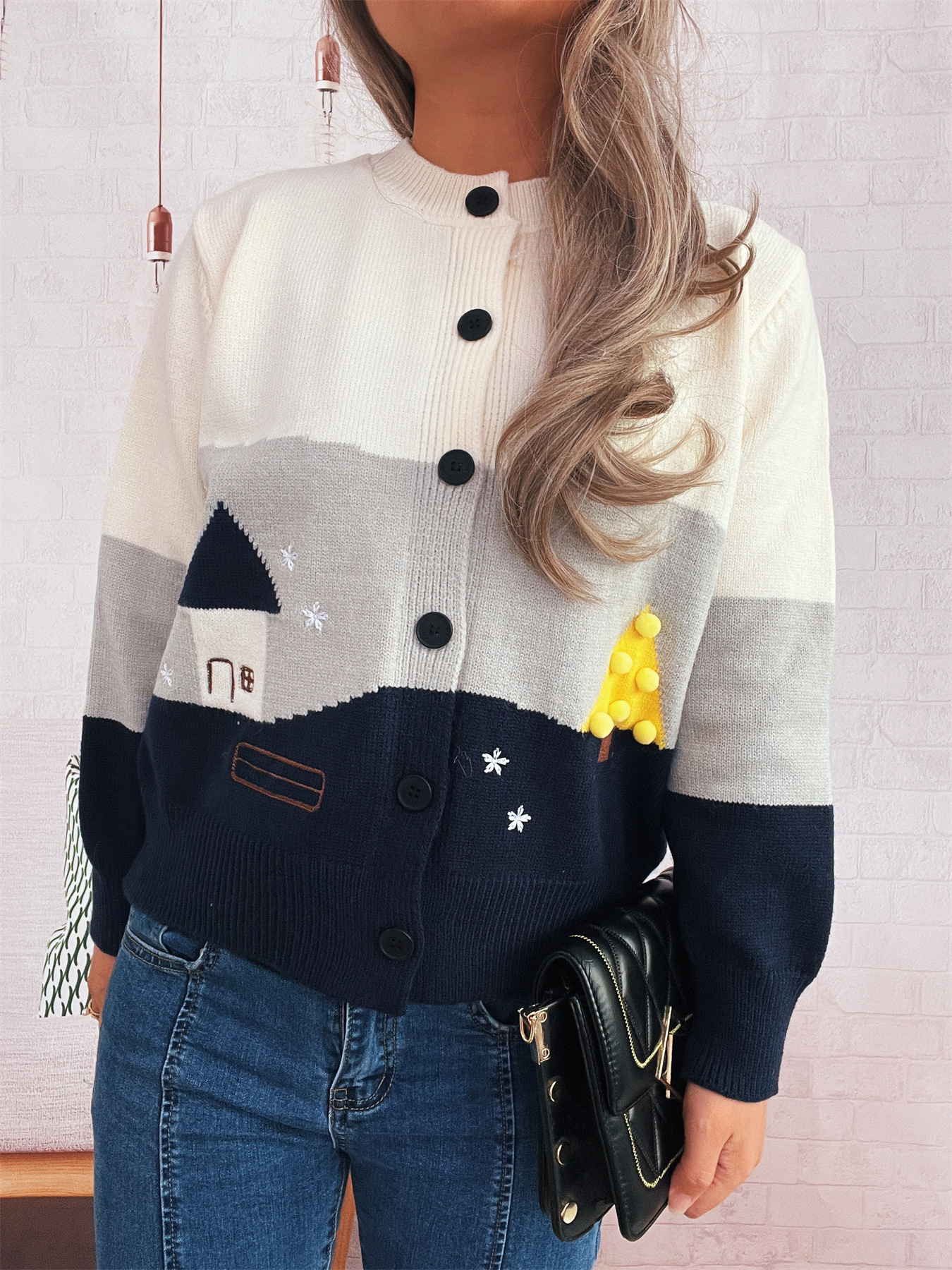 Color Block Button-Up Cardigan