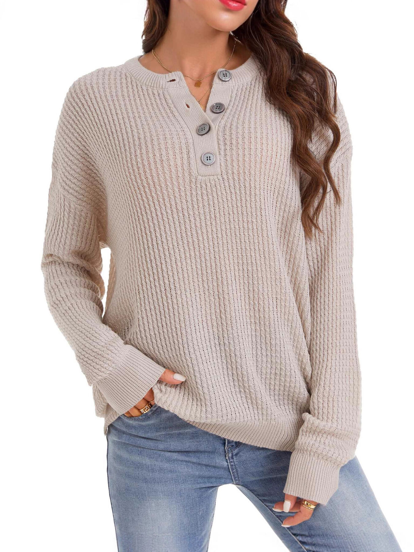 Button Detail Dropped Shoulder Sweater